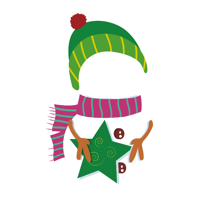Free Christmas Frame PNG Design White snowman green hat red gloves